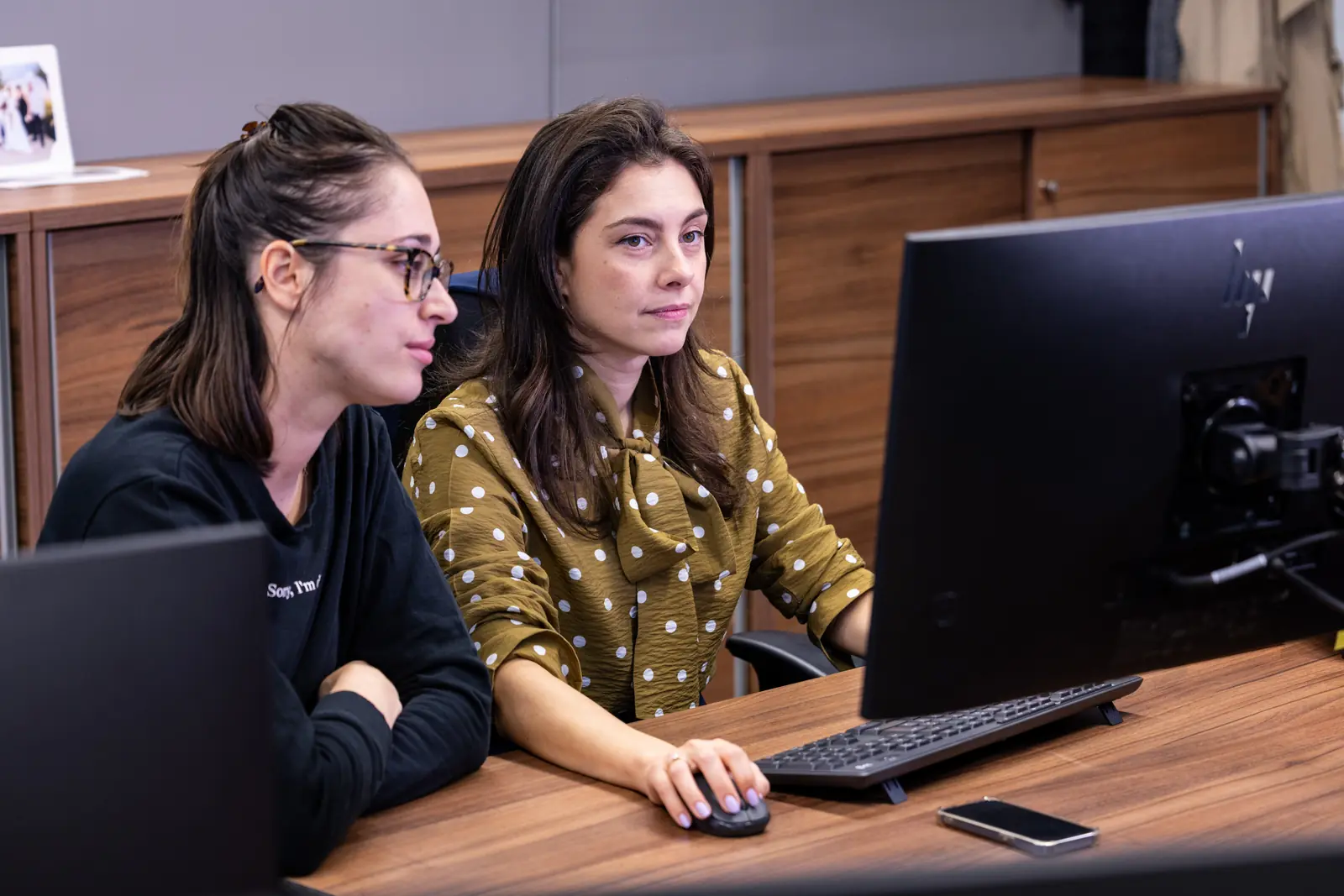 Two colleagues working together at one screen