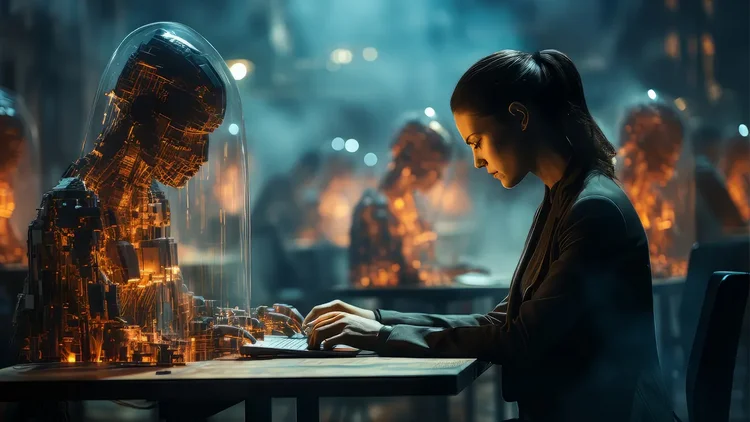 Frau chattet mit Copilot