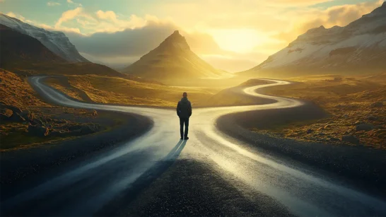 CRM Vergleich: Microsoft Dynamics 365 vs Salesforce - Mann steht vor Abzweigung